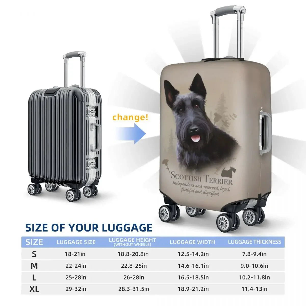 Juste de bagage personnalisée pour chien Terrier Scottie, housses de protection de valise pour animaux de compagnie mignons, trempées pour 18 à 32 pouces