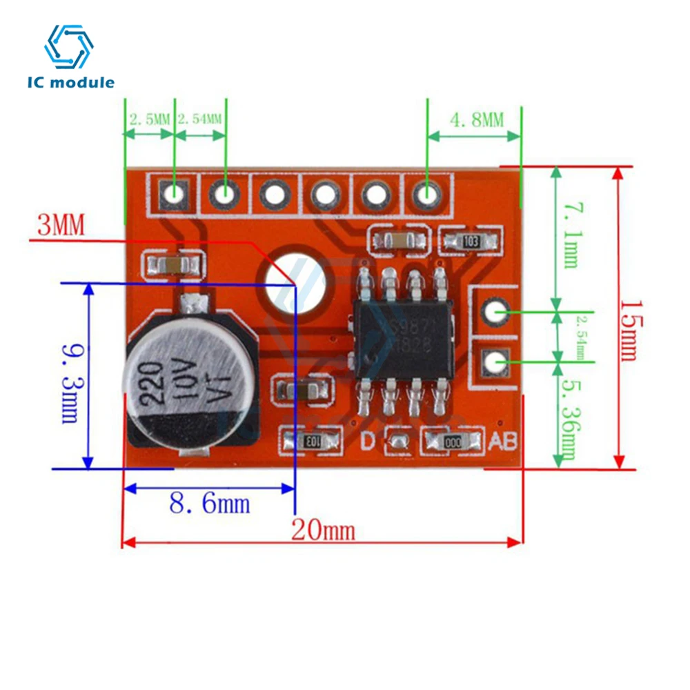 Xs9871 Mini Class Ab Module Digitale Eindversterker Board DC2.5V-5V Mono 5W Audio Eindversterker Module Met Pin