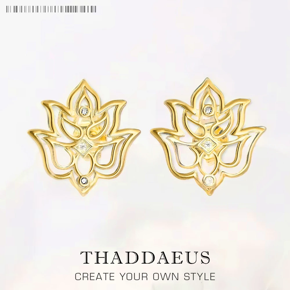 

Stud Earring Royal Lotus Gold ,Europe Style Vintage Fine Jewerly For Women Gift In 925 Sterling Silver