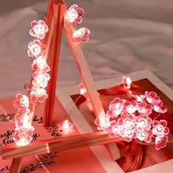 2M 20LEDS Cherry Blossom Fairy String Lights Pink Flower String Lamps Battery Powered For Outdoor Christmas Garland Decoration