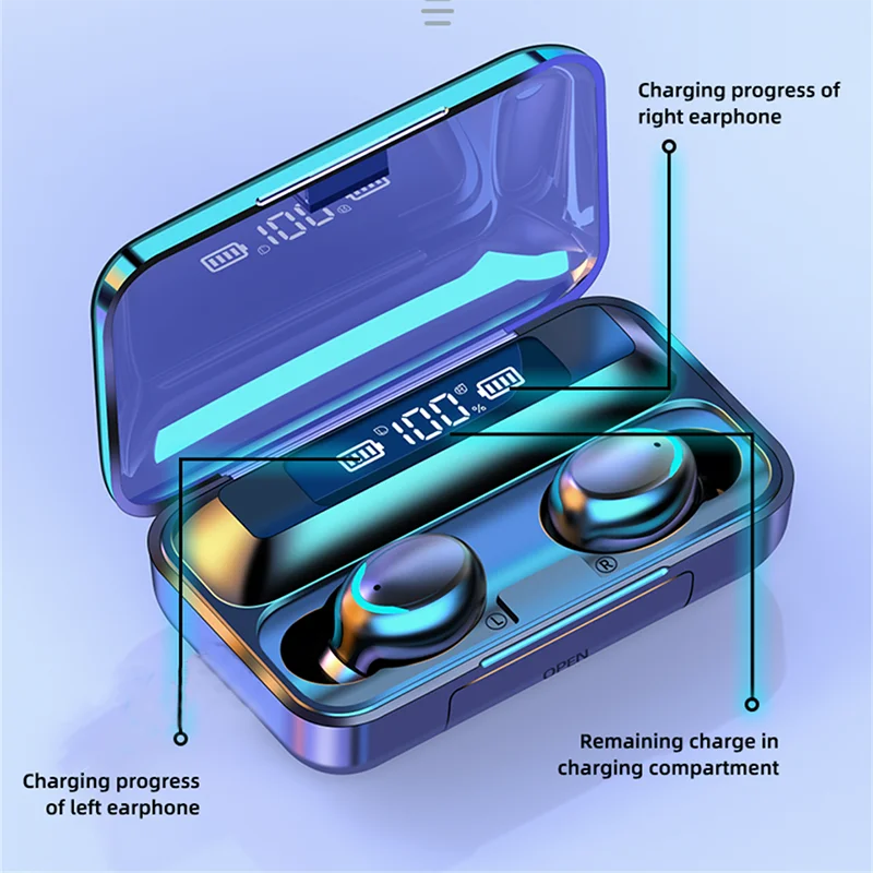 New Wireless TWS Bluetooth Earphone with LED Display Touch Noise Canceling Earbuds Sports Music Game Headset Waterproof