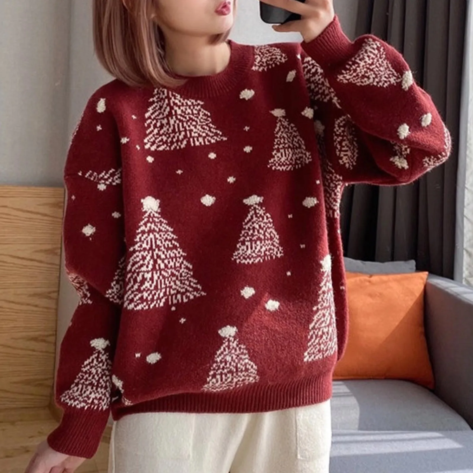 Christmas Knitted Sweaters for Family Couples Christmas Jacquard Jumpers Long Sleeve Warm Thicken Knitwear Sweater Pullover