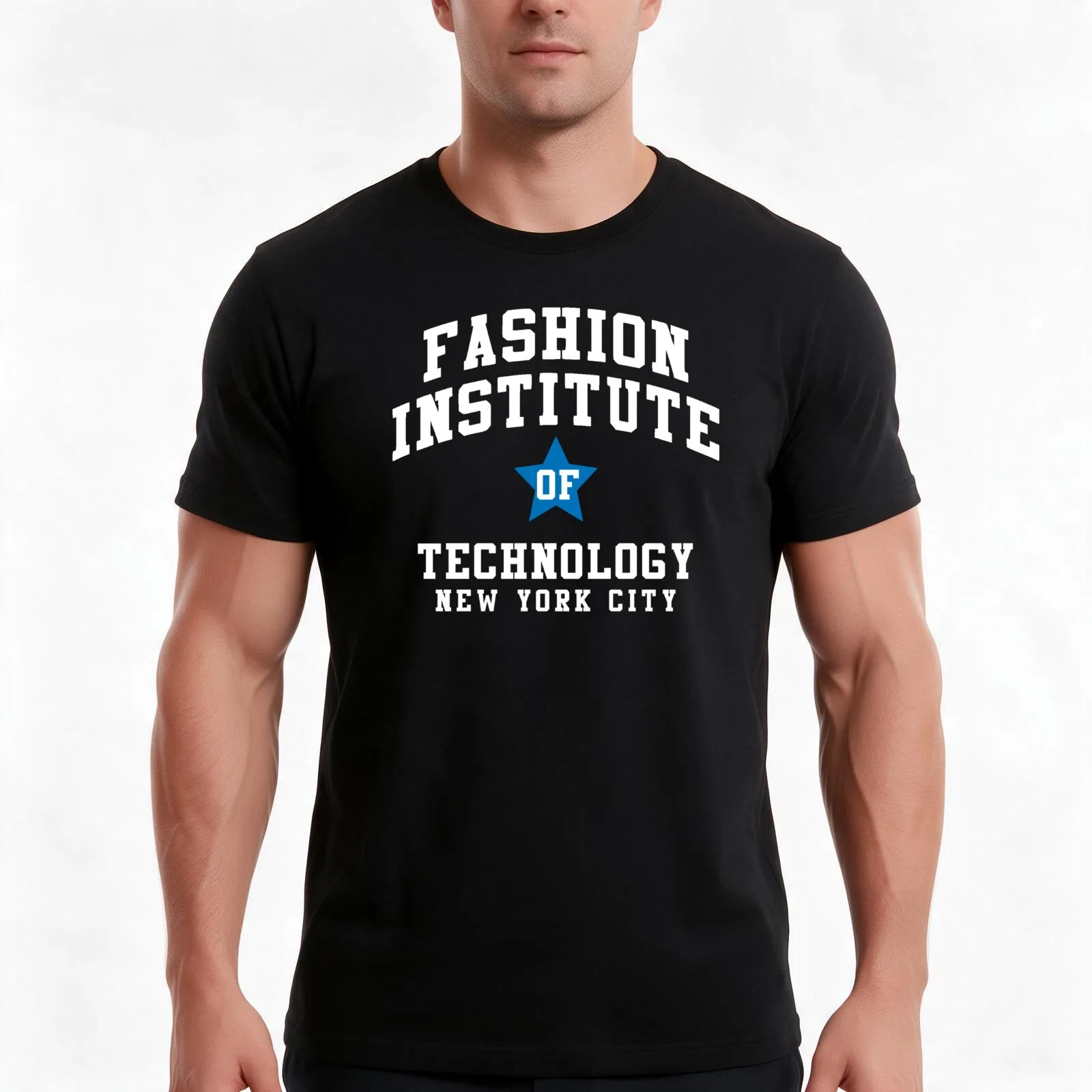 NYC Fashion Institute - Curved College Font T-Shirt, Summer Casual Cotton Tee, Oversized Streetwear Tops, Vintage Graphic Print