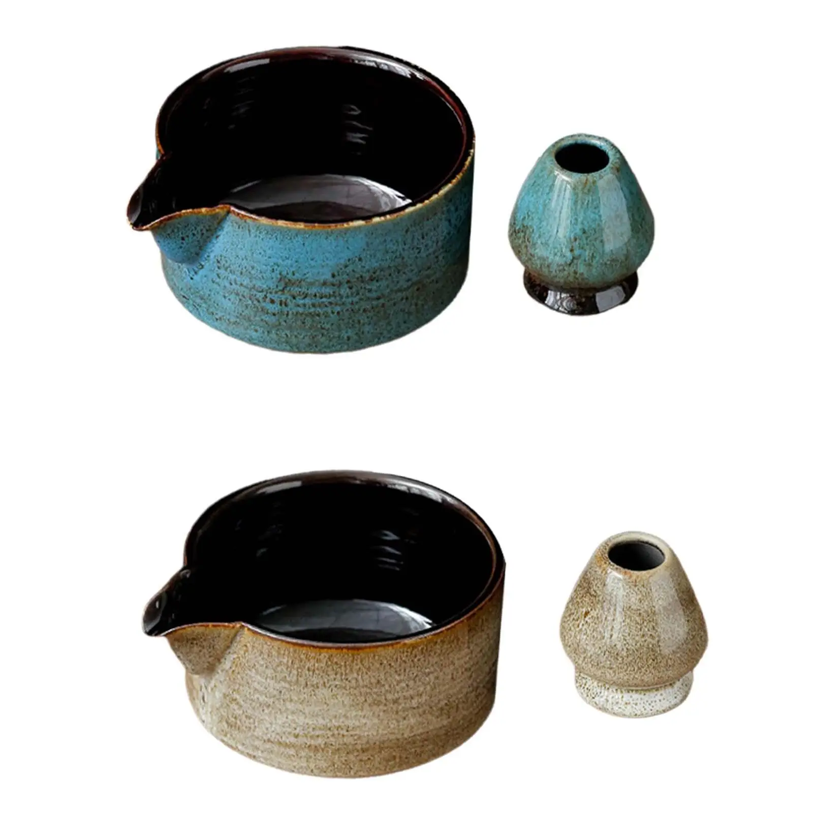 

2Pcs Salad Porridge Bowl Cup Whisk Tea Bowl and Chasen Rest Traditional Ceremonial Accessories Ceramic Matcha Bowl for Matcha