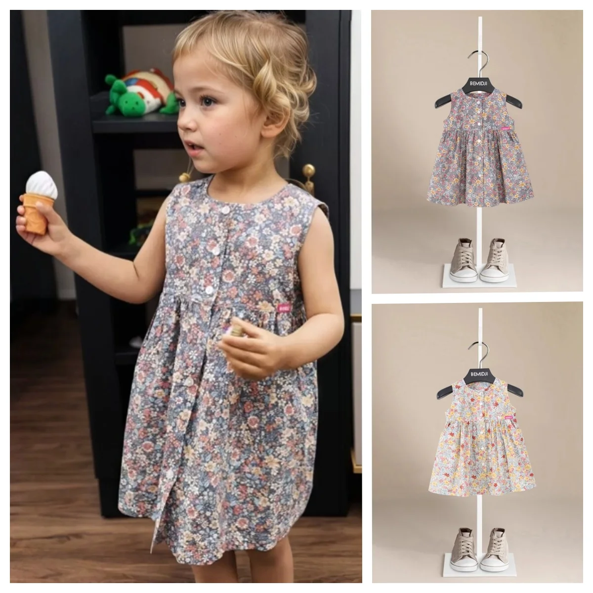 女の赤ちゃんサマードレスノースリーブかわいいプリント子供ドレスコットンキッズパーティーサンドレス服幼児ガールファッションスカート