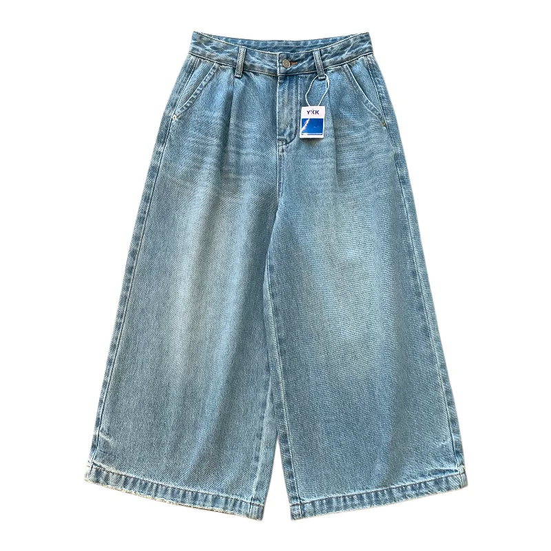 

TheWow Lazy Fashion Cotton Denim Soft Drapey Structured Loose Wide Leg Eighteen Jeans Women's Loose Fit Natural Waist Zipper ...