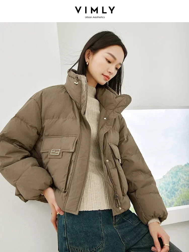 Vimly Duck Down Cropped Puffer Jacket Women\'s Winter Short Down Coats 2023 Lightweight Stand Collar Thick Warm Outerwear 50701