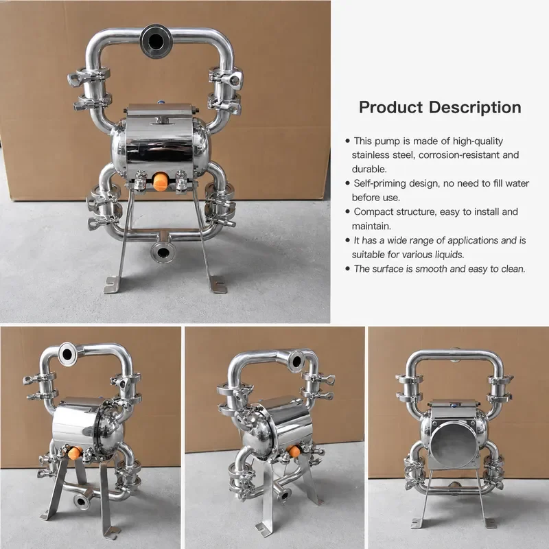 Stainless Steel Air Operated Double Diaphragm Pump Sanitary Food Grade Self-Priming QBY3-W25 Industrial Liquid Transfer