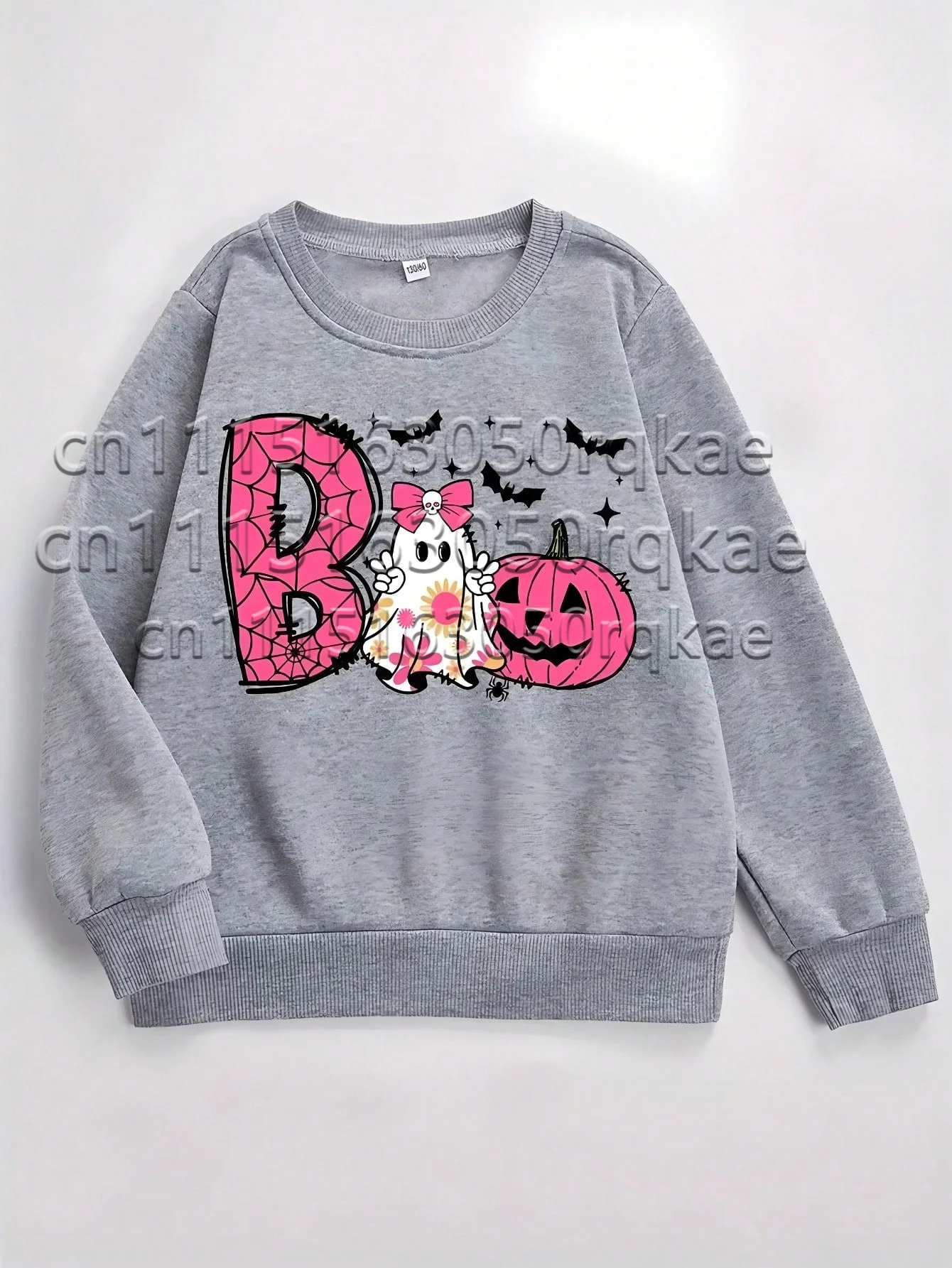 Helloween Boo Ghost Girls' Design Pattern Printed Summer Children's Pullover Hoodies Crew Neck Long Sleeve Minimalist Casual Top