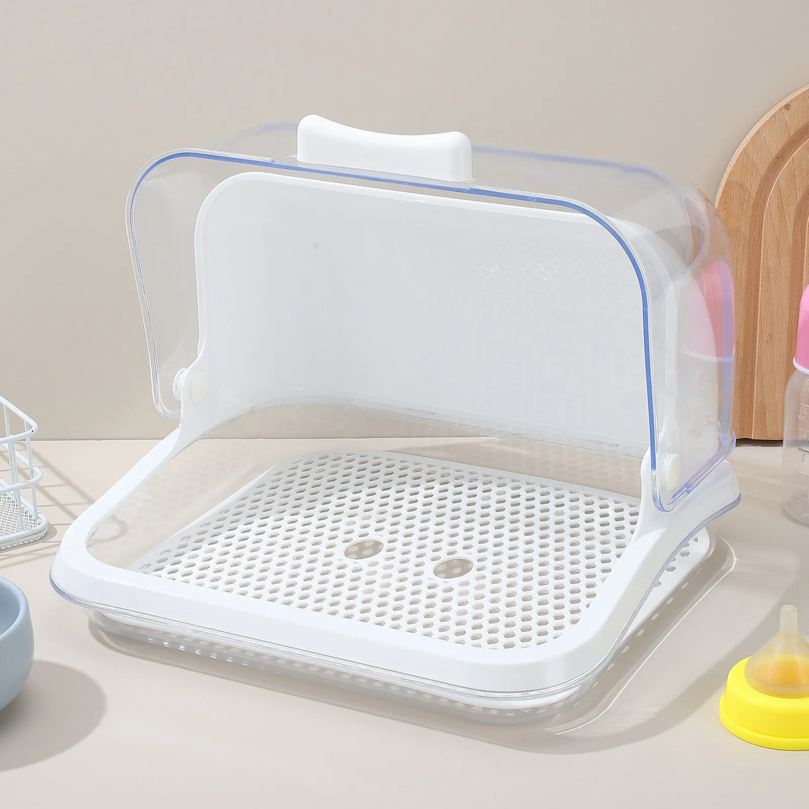 1Pcs Baby Bottle Storage Box Bright Color Drying Rack Drainer Holder Dustproof Safe Organizer for Milk Bottles Cups Snacks