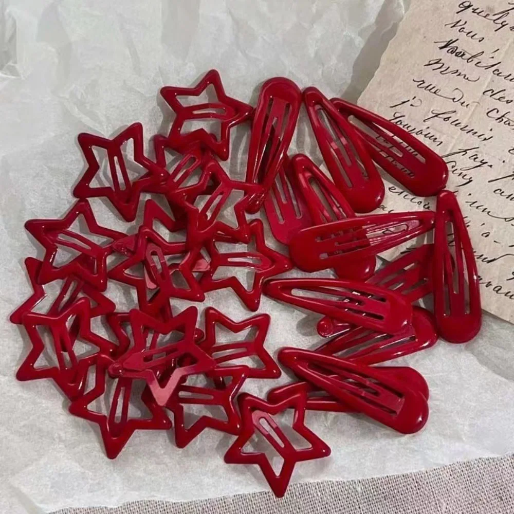 10 Pcs/Lot New Headwear Red Star Hair Clips for Girl Red Waterdrop Hairpin Women Hair Clip Accessories BB Clip 2026