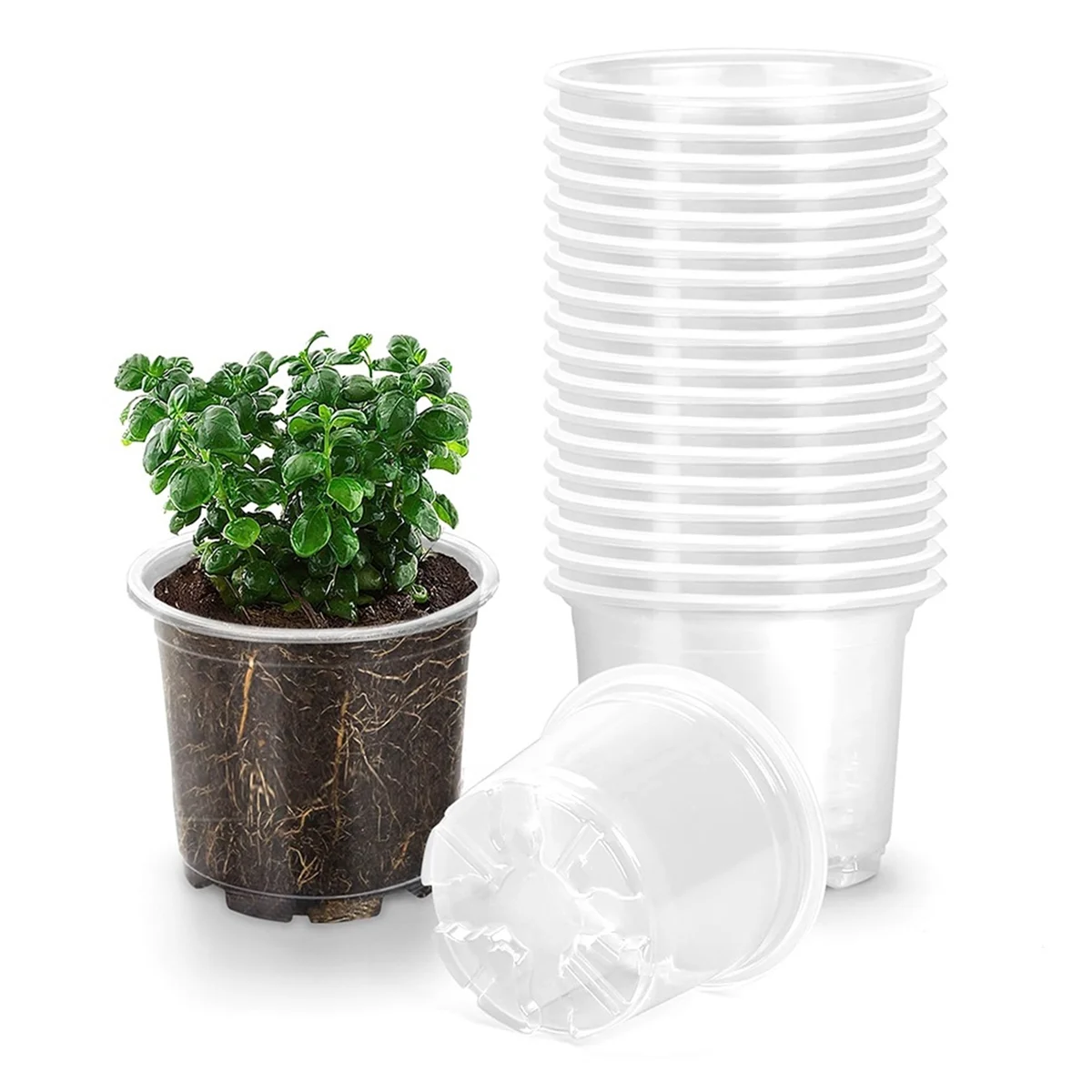 Pots20-Pack 5.7 Inch Transparent Nursery Pots for Plants: Seedling Pots with Water Storage