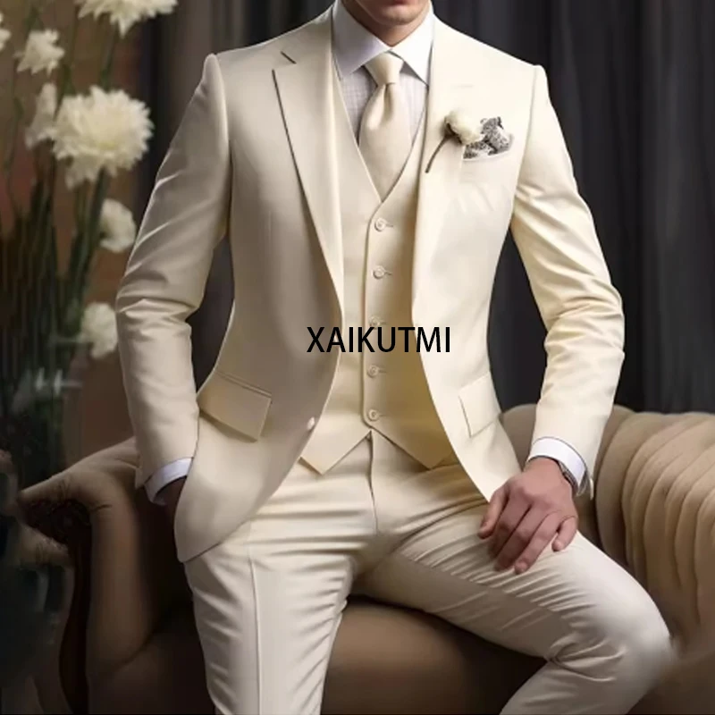 Elegant Wedding Mens Suits complete suit Blazer Slim Fit 3 Pcs Jacket Pants Vest Luxury Costume Homme Formal Party Male Clothing