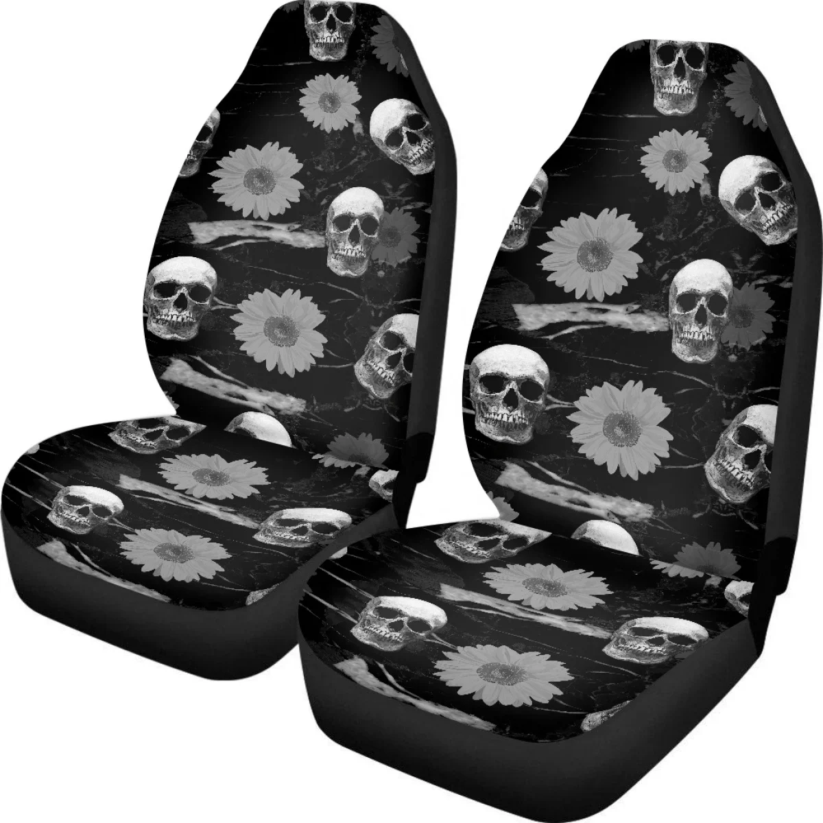 3D Gothic Skull Design Car Seat Cover Slip-Resistant Universal 2pcs Set Easy to Install Car Accessories Fit SUV Coprisedili Auto