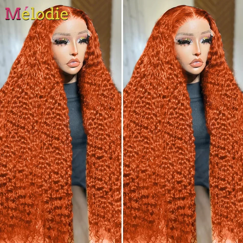 Melodie 30 Inch Loose Deep Wave Lace Frontal Wig Ginger Transparent Lace Front Human Hair Water Curly Human Hair Wigs For Women