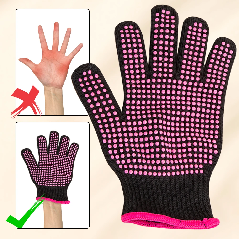 Heat Resistant Gloves Hairdressing Anti-heat Gloves with Silicone Bumps Professional Heat Gloves Anti Slip Hair Styling Supplies