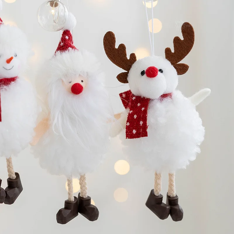 Santa Snowman Elk Cute Plush Girl Pendant Christmas Tree Decoration Pendant 2024 Happy New Year Gift for Children