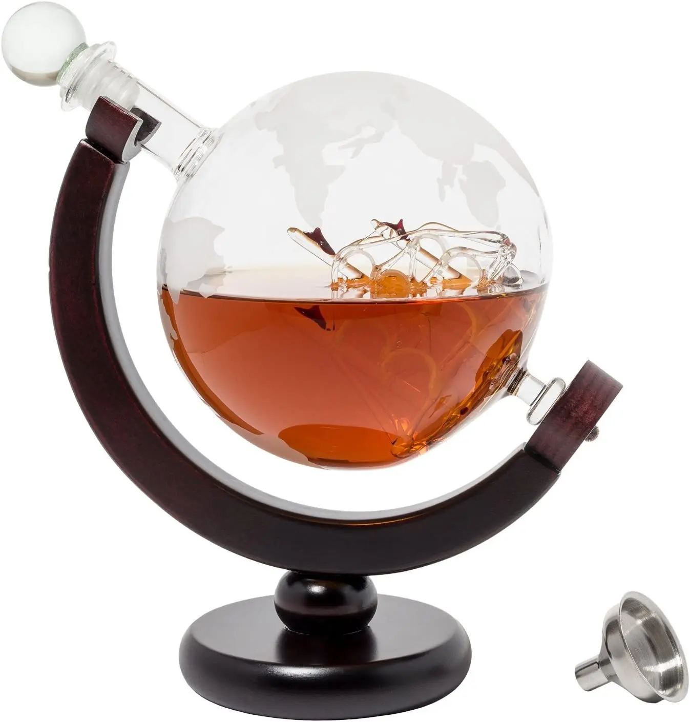 Etched Globe Decanter Set with Wooden Stand for Wine, Whiskey, Brandy, Tequila, Bourbon, Scotch, Rum and Liquor