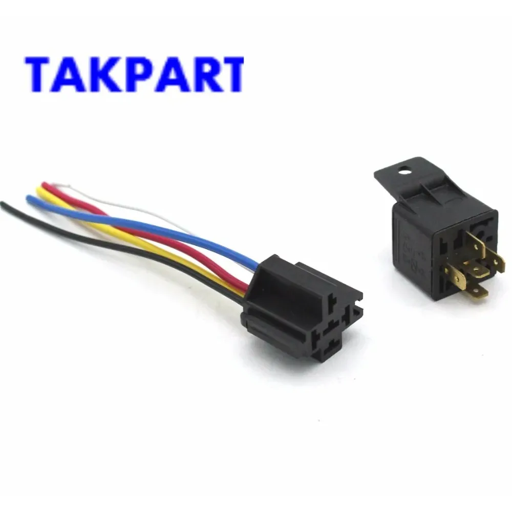 TAKPART 12V 40A Auto Car Truck Van Motorbike Boat 5 Pin Relay With Socket Holder