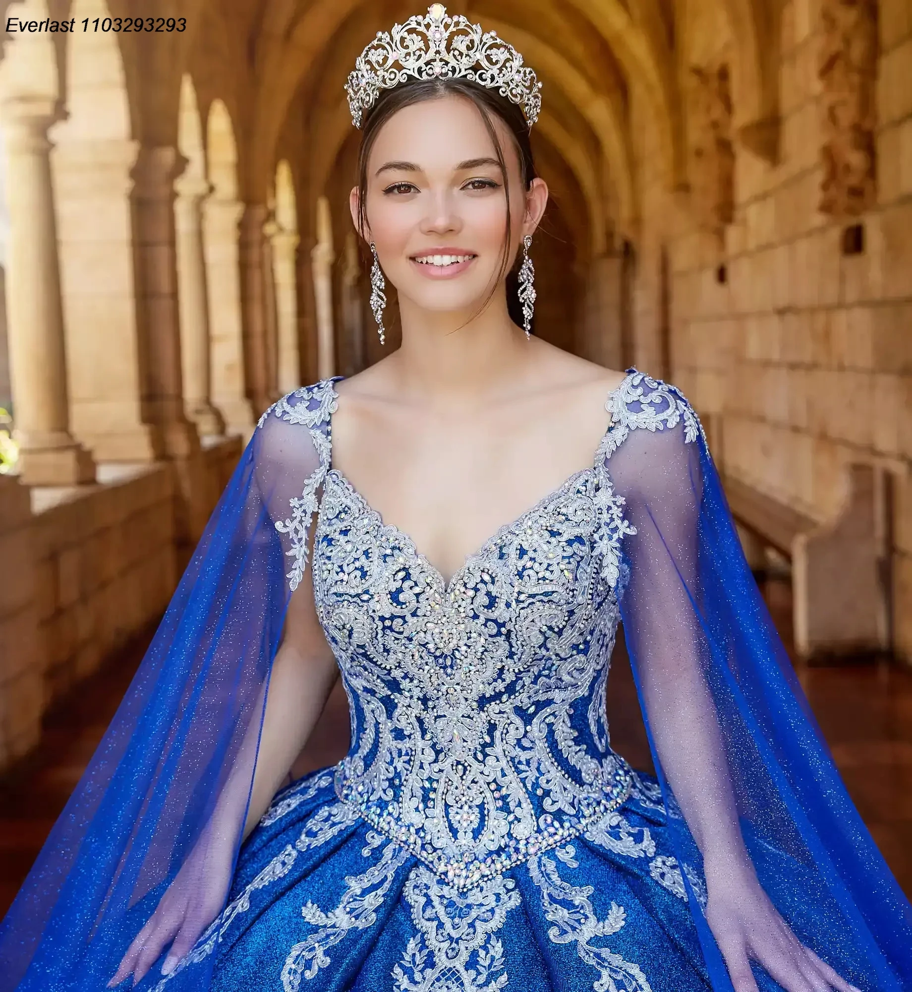 EVLAST ที่กําหนดเองสีม่วง Quinceanera Ball Gown ทองลูกไม้ Applique คริสตัลลูกปัด Cape หวาน 16 Vestido De 15 Anos TQD339