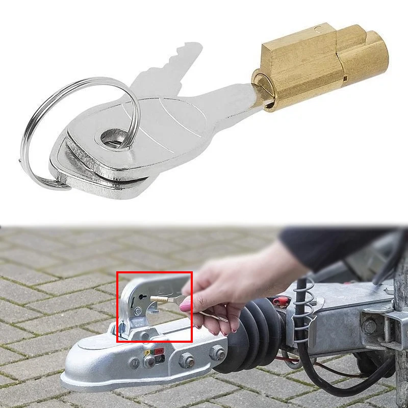 RV Caravan Plug In Ball Hitch Trailer Coupling Lock Anti Theft Clutch Lock W/ 2 Keys Campervan Ball Cover Lock Core RV Accessory