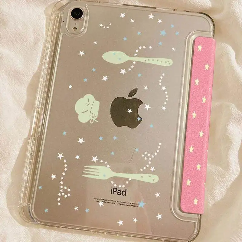 Korean Fill Screen Stars Girl Pink Y2K Cover For iPad Pro 13 11th M5 M4 12.9 A16 10 8 7 9th 10th Air 11 M2 M3 Mini Tablet Case