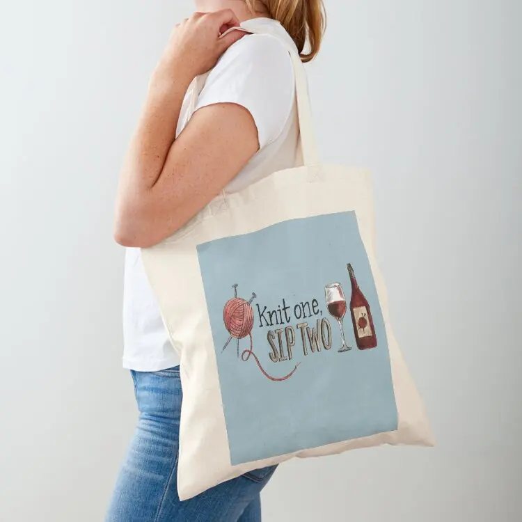 

Knit one, sip two Tote Bag tote bags cloth bags Canvas shoulder bag personalized tote Woman shopper bag