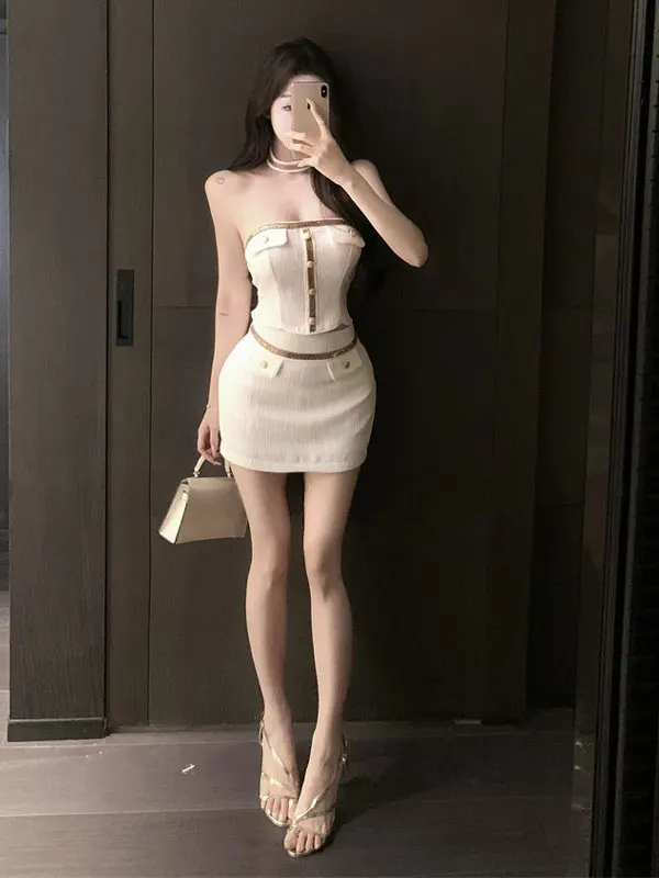 

Chic Two-Piece Set with Crop Top And Skirt Bodycon Summer Fashion French Style Cotton Blend Youth And Teen Girls