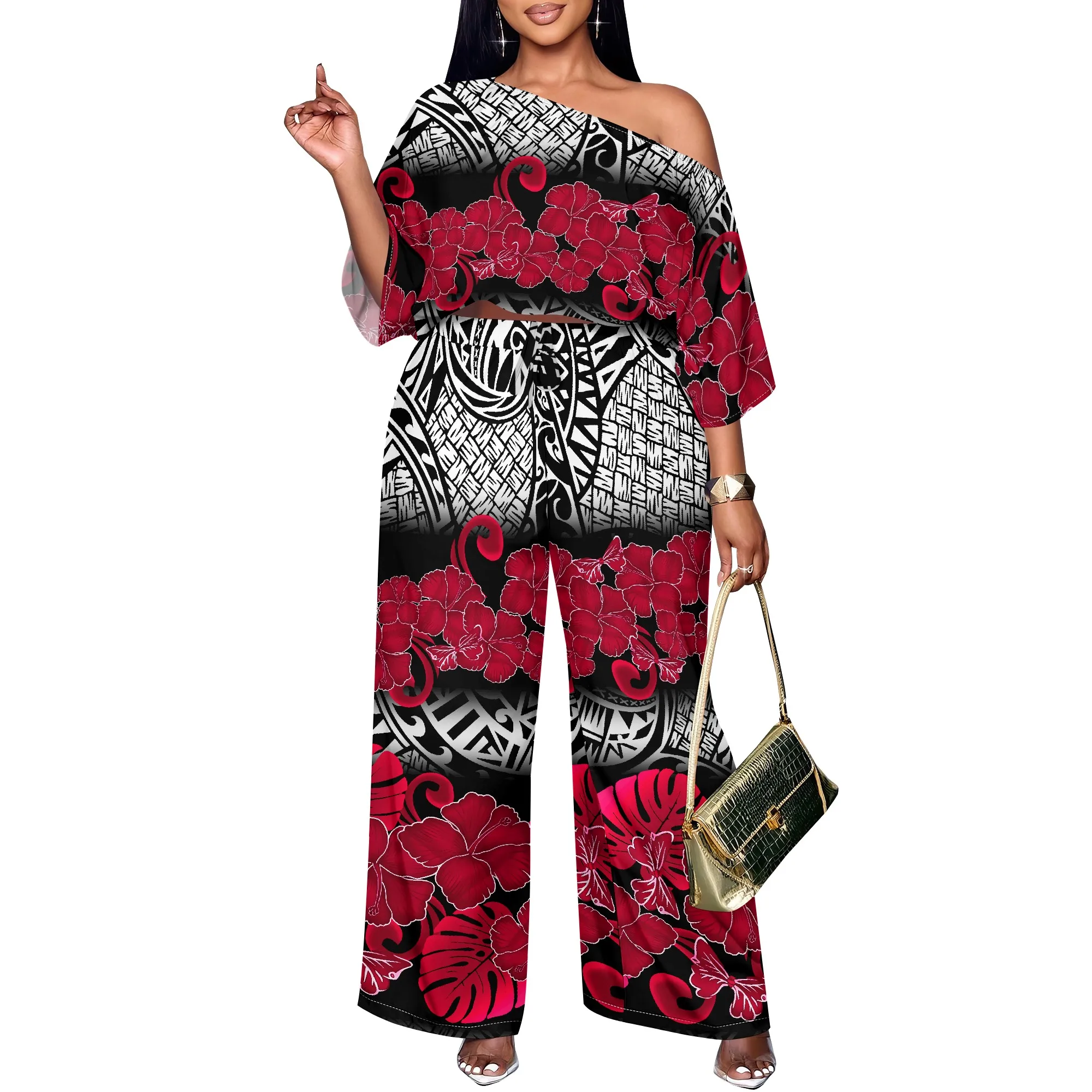 Off-the-shoulder  Long sleeves Customized patterns Polynesian National style one-piece pants High quality Island style