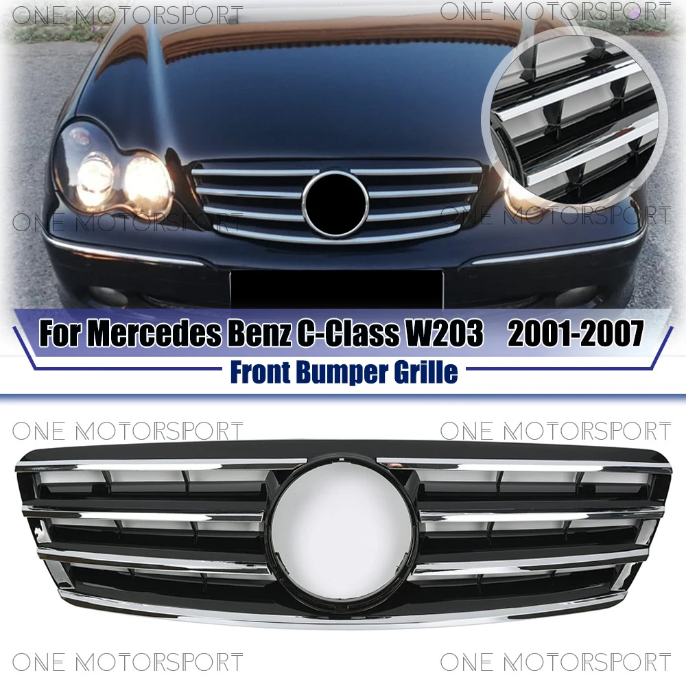 

Chrome Black Front Grille For Mercedes Benz C-Class W203 01-07 C200 C230 C240 C320 C350 Sport Style Racing Grille Bumper Grilles