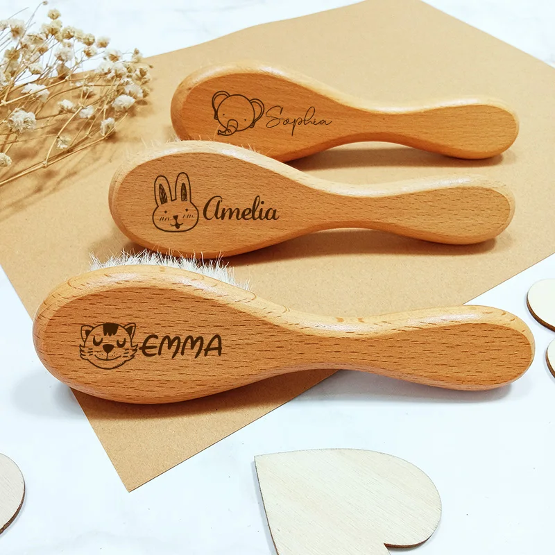 

Personalized Name Baby Hairbrushes Wooden Newborn Hair Brush Infant Ideal Gift Custom Birth/Baptism/Birthday Baby Shower Gifts