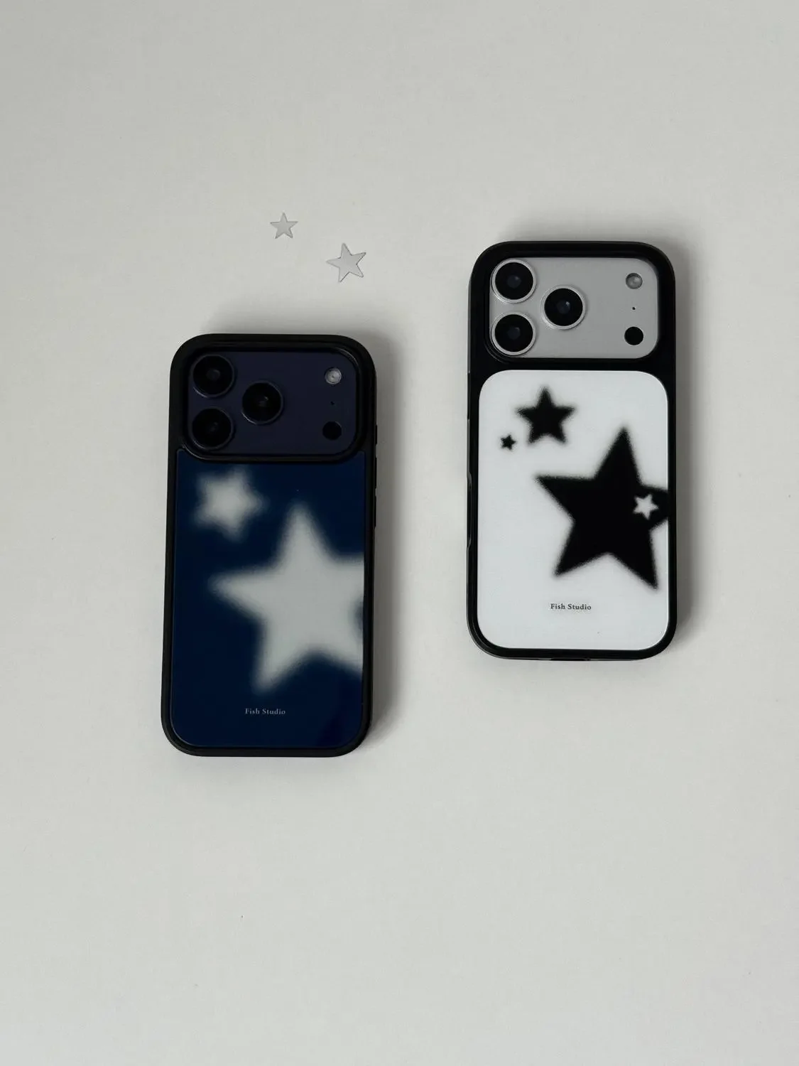 Trendy INS Style Blue Fuzzy White Stars Glossy Phone Case for iPhone 17 16 15 14 13 12 11 PRO MAX PLUS 17air 16e Drop Glue Cover