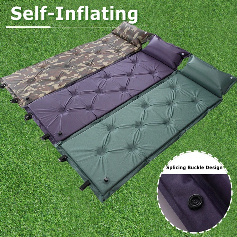 Ultra light Folding Camping Mat Automatic Air Mattress Camping Bed Picnic Mat Self-Inflating Inflatable Sleeping Pad with Pillow