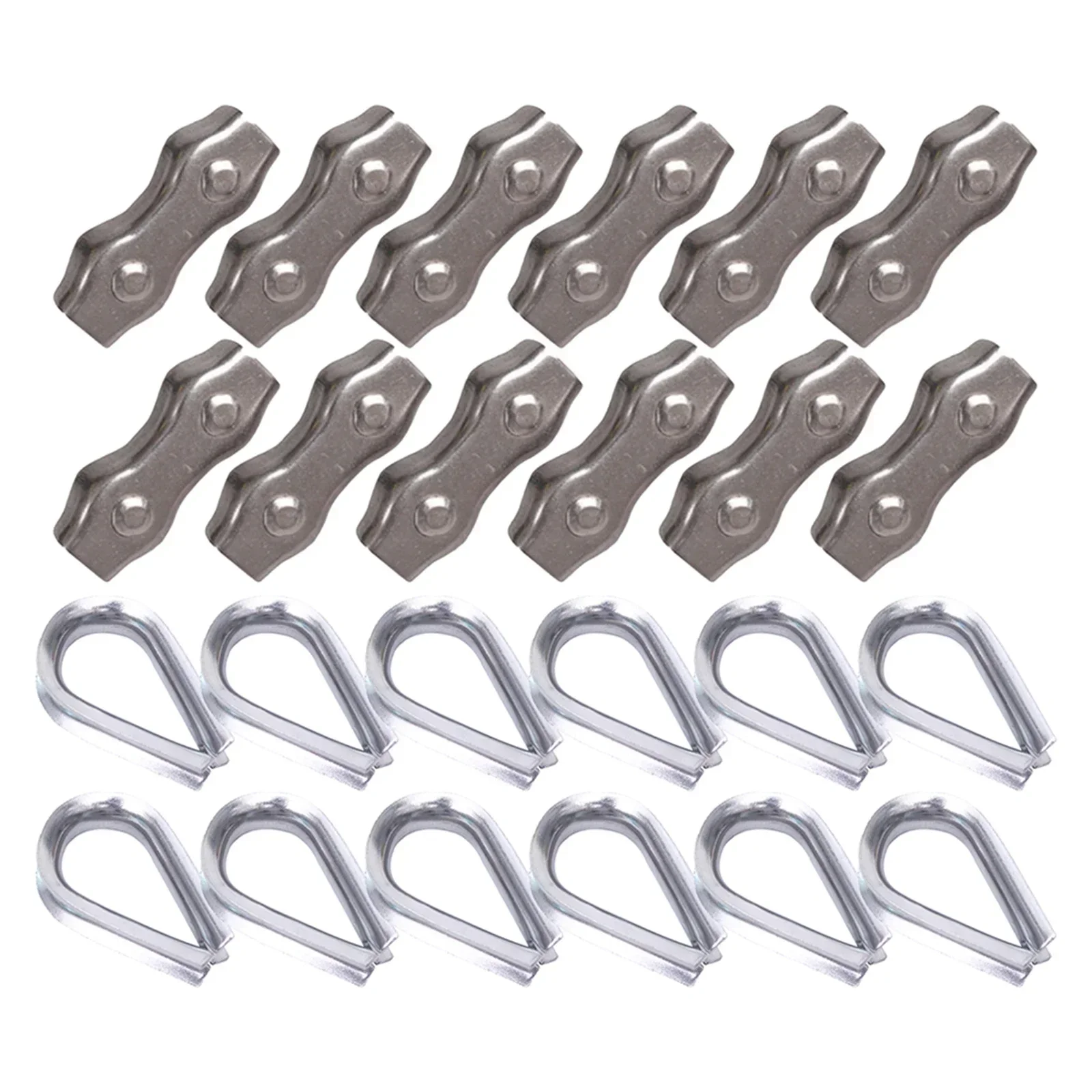 12PCS Duplex Clamp And Wire Rope Thimble Kit 304 Stainless Steel Rope Clip Comprehensive Set Secure Ropes Steel Wire Washing