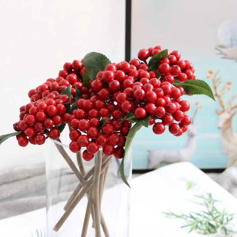 Berry Artificial Flowers Bouqute Plastic Fake Flowers For Home Decor Christmas Garden Wedding Decoration Faux Plant Accessories