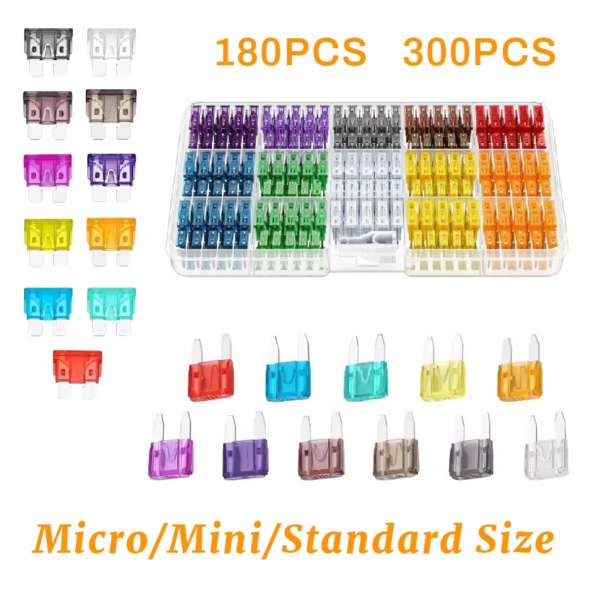 

2A~40A 11 Types with Box 180/300PCS Medium and Small Car Assortmen Fuse Kit