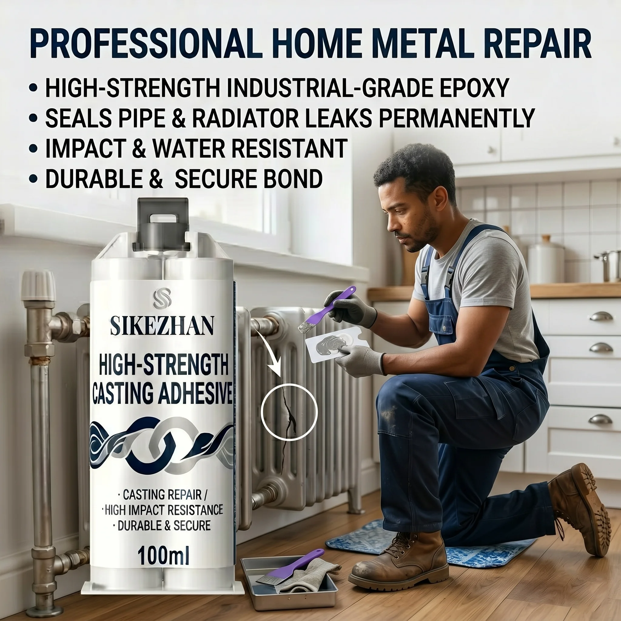 Pro High Strength Industrial Epoxy Metal Casting Repair Glue for Plumbing Pipes Radiator Valved Automotive Durable Bond Fix