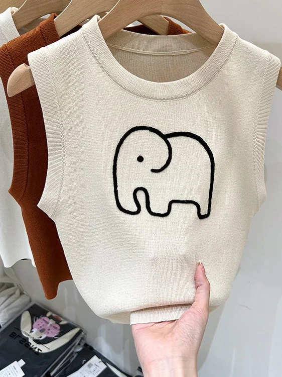 

plus Size 300 Pou Fat MM Design Sense Cartoon Little Elephant Vest Top Women Summer Csole Inner Wear ort Strap 2