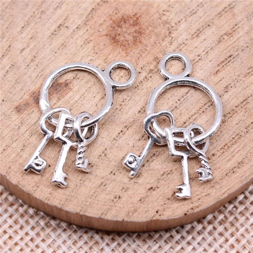 40pcs 25x13mm(0.98x0.51inch) Antique Silver Color Keys Charms Jewelry Materials Bulk