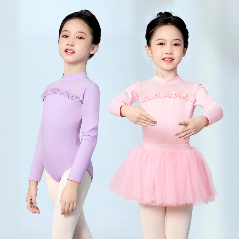 Maillots de Ballet de Manga Larga para Niñas, Bodys de Danza con Cuello Alto para Adolescentes y Niñas, Maillots de Gimnasia con Malla, Maillots de Danza con Detalles de Malla