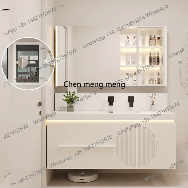 Smart Bathroom Cabinet Combination Solid Wood Hand Wash Basin Seamless Basin Bathroom Cabinet Light Luxury Furniture