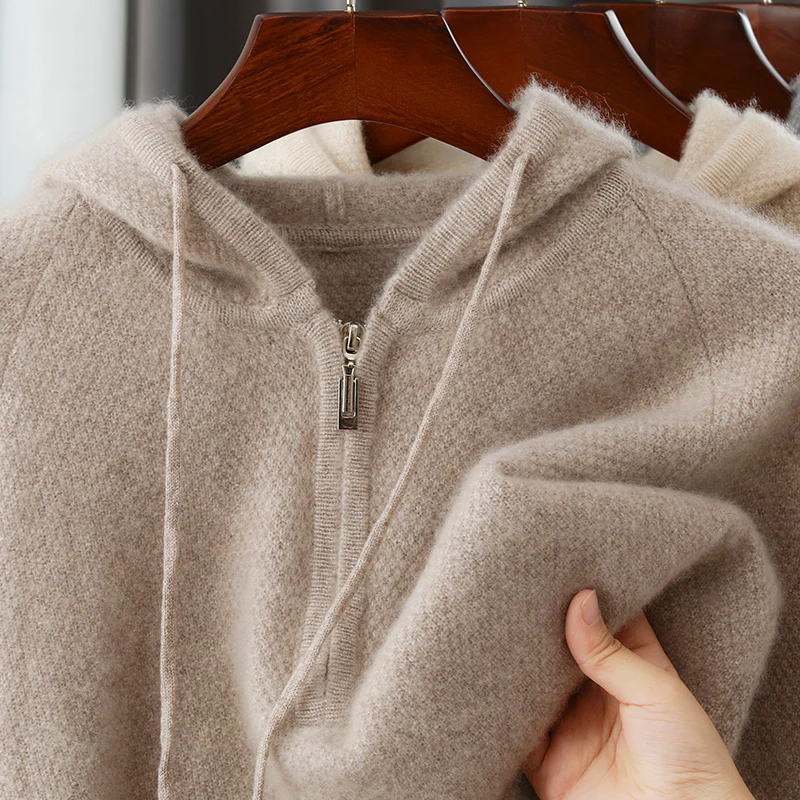 Men's Knitted Sweater 100% Merino Wool Thickened Hoodie Pullover Autumn/Winter New Sweater Casual Loose Long Sleeve Sports Top