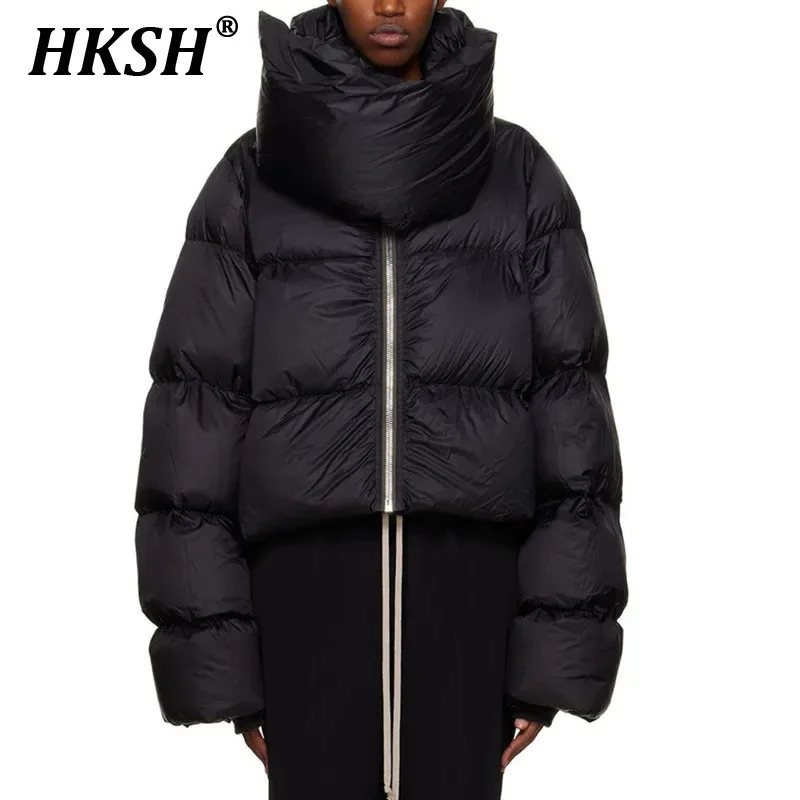 HKSH Otoño Invierno nuevos hombres marea chaqueta acolchada de algodón bufanda cuello grueso manga larga cremallera pan Chic moda RO estilo abrigo