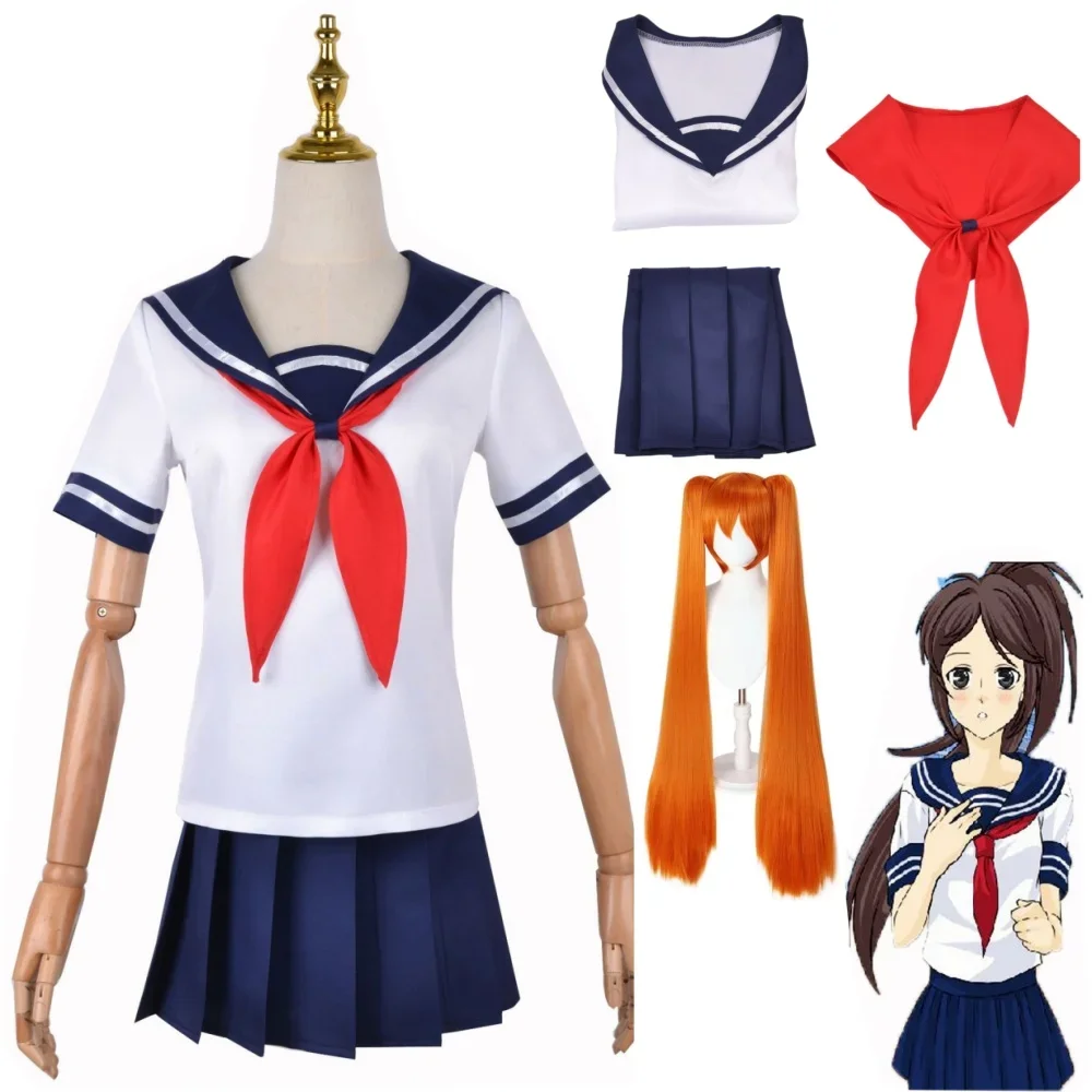 New Arrival Ayano Aishi Cosplay Game Yandere Simulator Uniform Halloween Costume Women Short Sleeve Top Skirt Sailor Suit