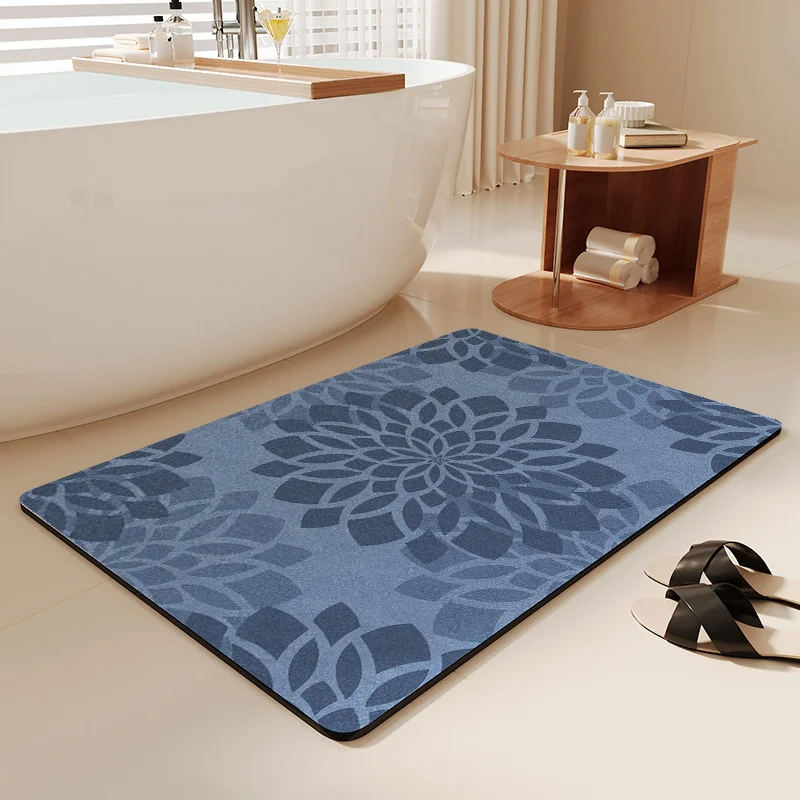 Quick Dry Diatomite Bath Mat - VIKAMA ニュートラルグレーロータスマンダラ珪藻土バスマット滑り止め速乾ラグ浴室ドア寝室ミニマリスト家の装飾用