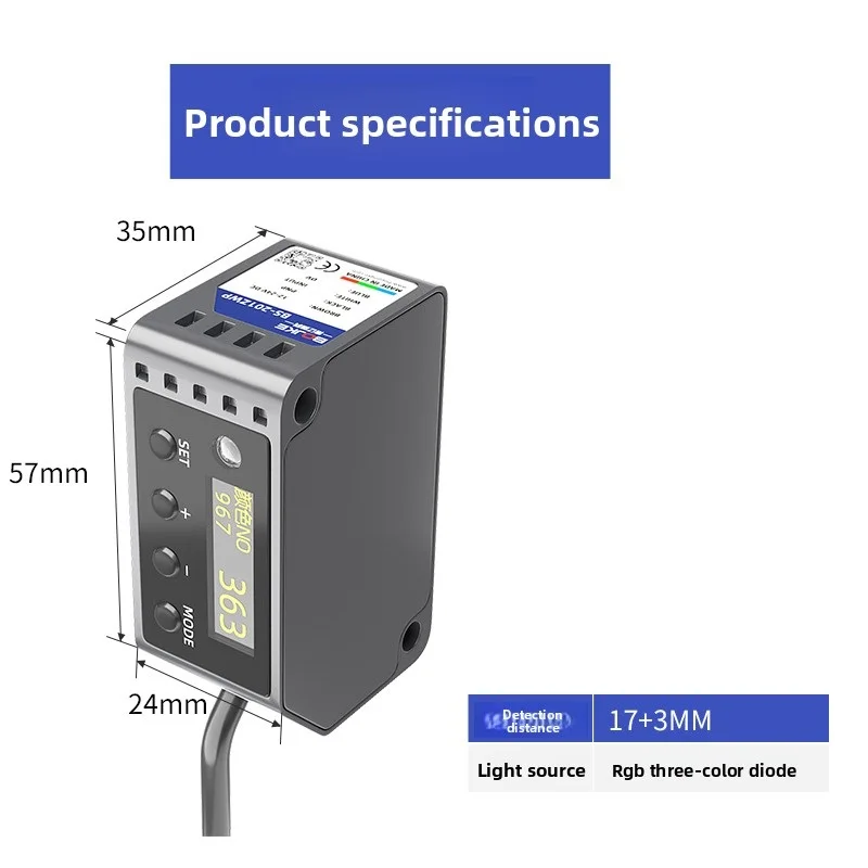 BS-201ZWN Farbsensor, 3-Farben-LED-Lichtschrankensensor mit RGB-Farbmarkierung