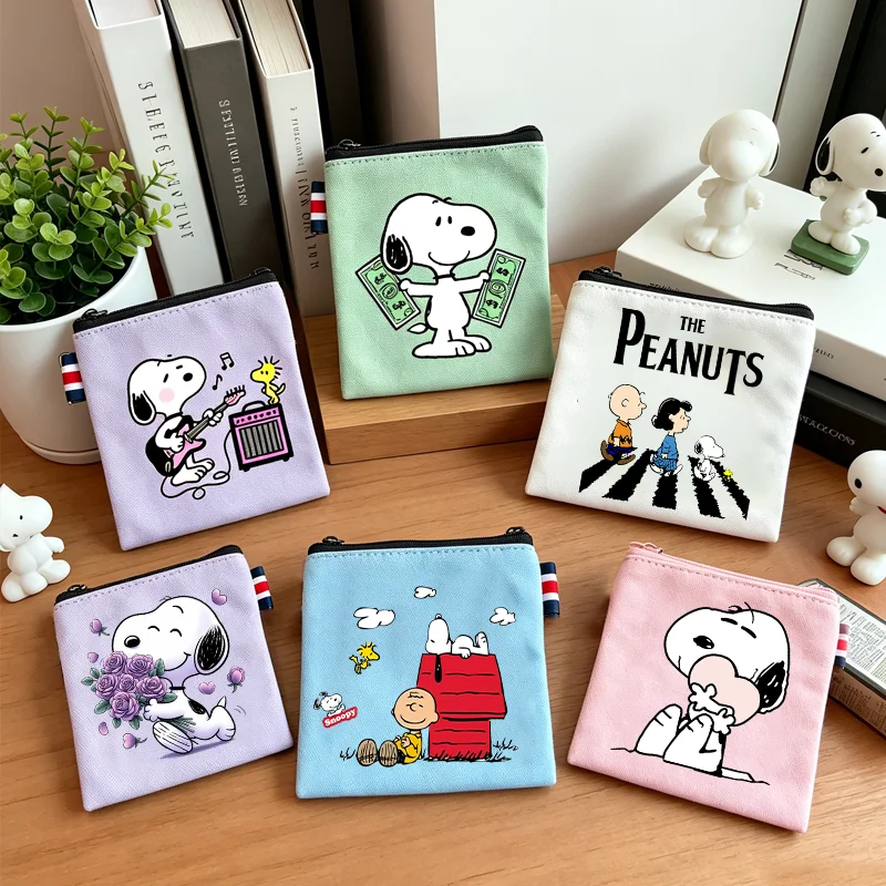 Snoopys Canvas Wallet Anime Cartoon Fashion Casual Zipper Storage Bag Women & Men Travel Portable Durable Square Coin Purse Gift
