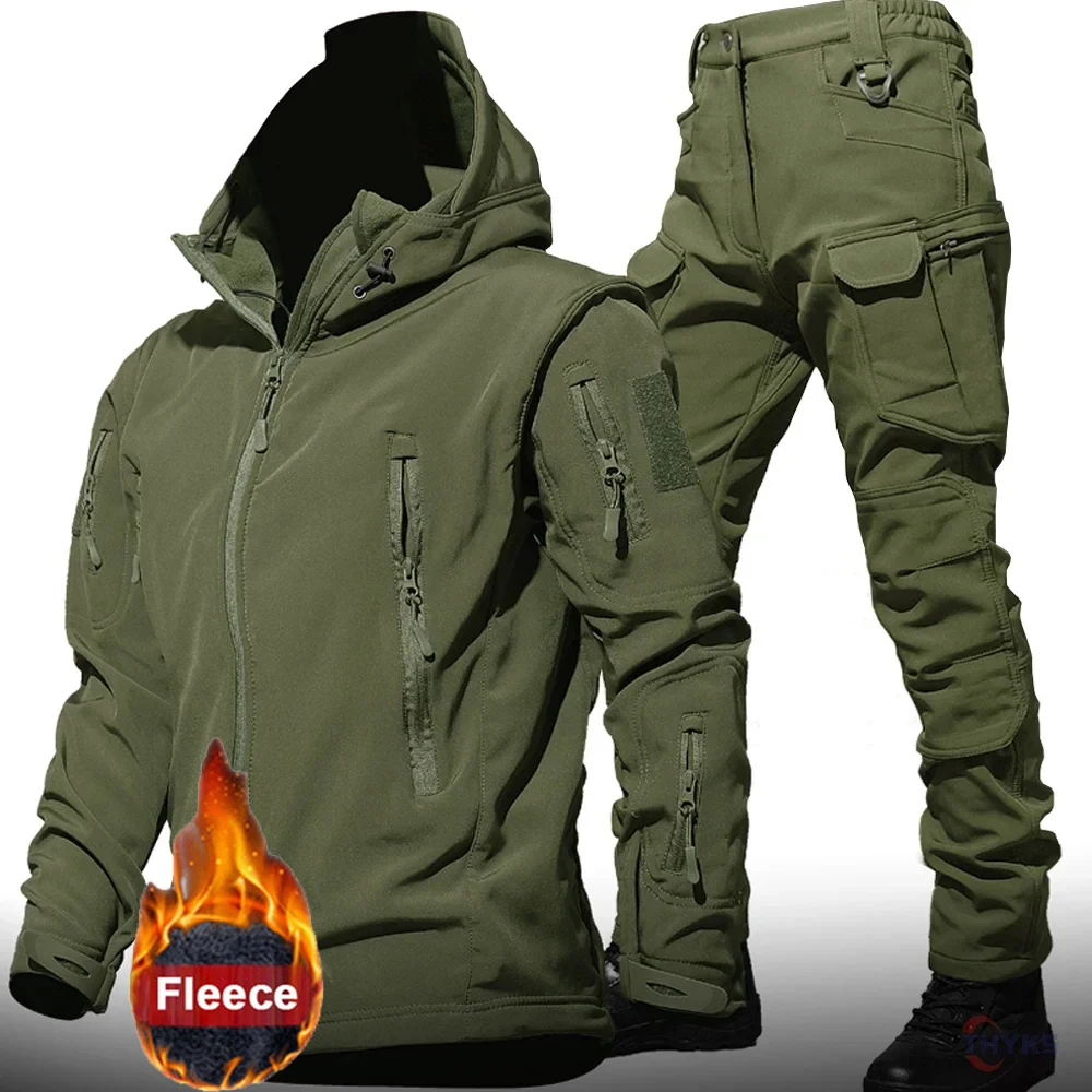 Winter Work Wear Sets Men Tactical Outdoor Hunting Suit Waterproof Windproof Hiking Fishing Hood Jacket Warm Multi-pocket Jogger