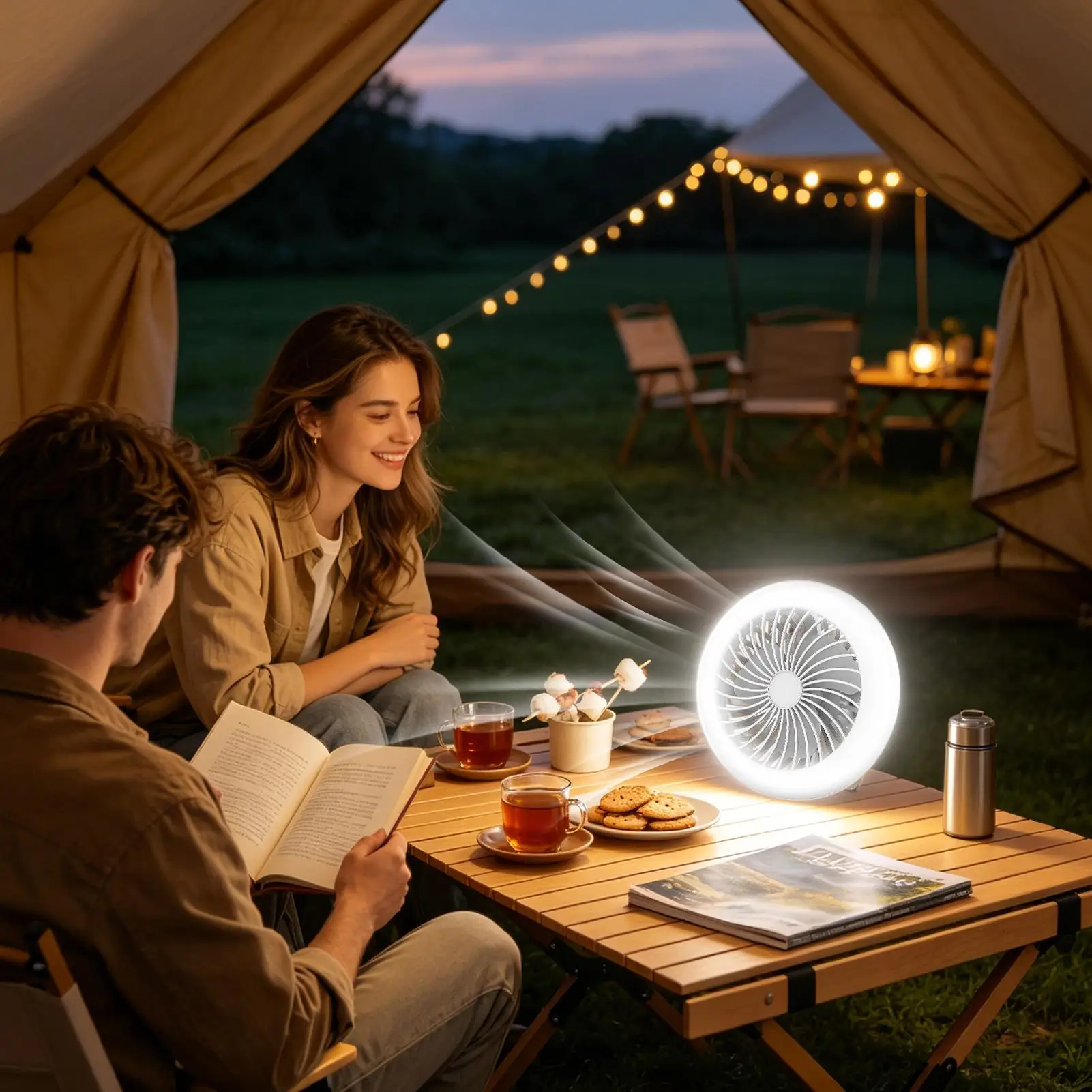 LED Camping Fan Rechargeable Adjustable Canopy Tent Fan With Light for Outdoor Canopy Beach Hiking Backpacking RV Garage view 2