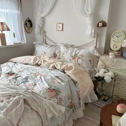 100% Cotton Soft Bedding Set French Princess Style Duvet Cover Bedclothes Bedspread Pillowcases Flat Sheets Comforter Sets